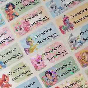 Étiquettes de nom imperméables pour enfants, autocollants de nom, animal familier de princesse de Disney, étiquette de nom, décalque de nom, étiquettes de nom d’enfants, autocollants de nom d’enfant, moyen