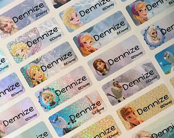 Étiquettes imperméables Nom Autocollants Personnalisé Disney Congelé, autocollant chatoyant, nom d’enfant, autocollant de décalcomanie, autocollants autocollants, étiquettes de nom chatoyant, PETIT