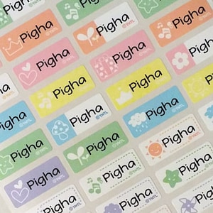 Adesivi per bambini Adesivi impermeabili personalizzati, etichette dei nomi stampati, bastone, Torna a scuola, nome impermeabile, etichette nome campo Happy Icon SMALL