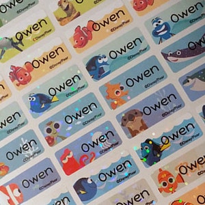 Etiketten Name, Klebeaufkleber, personalisiert, wasserfest, Disney Finding Dory spülmaschinenfest Baby Flaschenetiketten, Geburtstag, Tassenetikett, SMALL