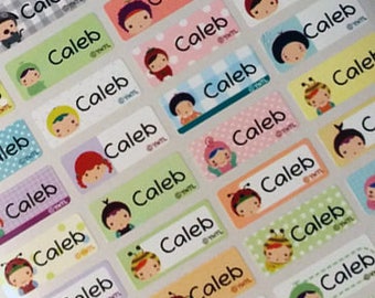 personalized label stickers Waterproof Name Labels Name Stickers For Kids School Daycare Camp Cute Happy Child, sticky name labels,  SMALL