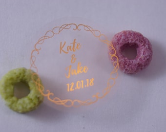 Pegatinas para invitaciones de boda, pegatinas para bodas, lámina dorada, etiqueta de boda laminada, pegatinas transparentes para bodas, transparentes personalizadas, sellos para sobres