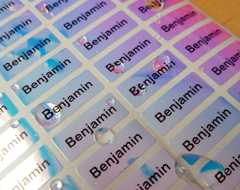 Naamlabels Naamstickers gepersonaliseerd waterdicht Bluepoly, cadeauzegel, huishoudlabels, vaatwasmachinebestendig, waterdicht, blauw, op maat, KLEIN