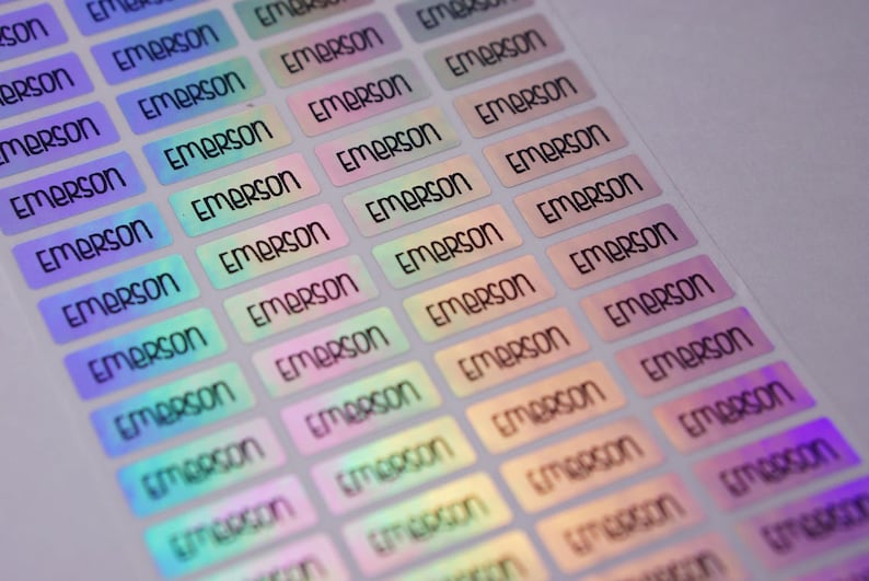 personalized waterproof dishwasher safe stick on labels personalized Sticker custom MEDIUM SILVER HOLOGRAM Name Labels Name Stickers
