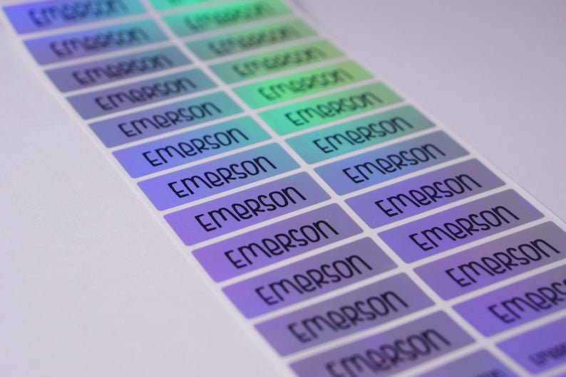 personalized waterproof dishwasher safe stick on labels personalized Sticker custom MEDIUM SILVER HOLOGRAM Name Labels Name Stickers
