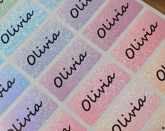 Waterdichte naamlabels naamstickers gepersonaliseerde glittergradatie, glitterlabels, glitterlabel, gepersonaliseerde naamplaatjes, MEDIUM Sm Lg