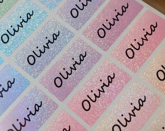 Waterdichte naamlabels Naamstickers gepersonaliseerde glittergradatie, glitterlabels, glitterlabel, gepersonaliseerde naamplaatjes, MEDIUM Sm Lg