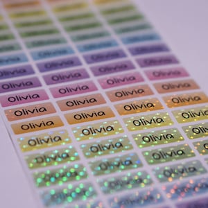 Etichette adesive impermeabili personalizzate Gradation Dot Glittery, etichette adesive con nome, targhette con nome personalizzate, etichette per bottiglie, L M S