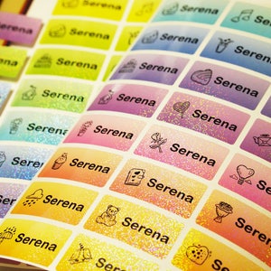 Regenbogen Glitzer Sticker, Wasserdichte Kinder Namensetiketten Schule, Kita-Aufkleber, Baby-Vorschul-Tags, personalisiertes Mädchen-Etikett