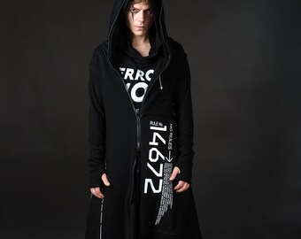 no rules warm jersey coat, big pockete, hood, assasin style hoodie hand made quality designer perfect for autumn and spring Christmas gift