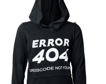 Error dresscode not found black warm hoodie with a print long sleeve, big hood, pockets, brathable cyber punk vibe Christmas gift