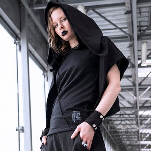 SIMPLE black t-shirt. Classic t-shirt with cuts. Hand made quality. Raw cut, Samurai ninja style. Cyber punk top. christmas gift