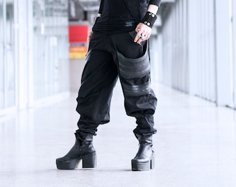 TUBE  pants Multiple pockets. Hand made quality Comfortable pants in a cotton weave Cyber punk vibe Samurai style. christmas gift