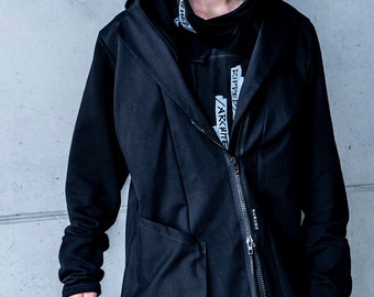 HOKKAIDO jacket. Samurai ninja style. Black jersey hoodie in cyber punk, post apocalyptic style. Jedi style. Christmas gift