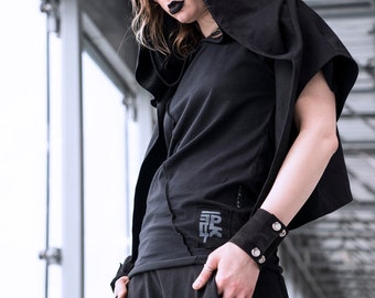 SIMPLE Black T-shirt. Classic T-shirt With Cuts. Hand Made