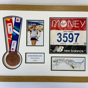 London Marathon 2024-2021 Display Frame for Medal/Running Bib/Photo/Text Including Map of Route Choose From 3 Frames-2 Mount Colour Options image 6