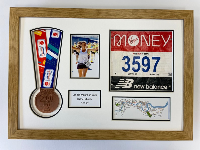 London Marathon 2024-2021 Display Frame for Medal/Running Bib/Photo/Text Including Map of Route Choose From 3 Frames-2 Mount Colour Options image 6