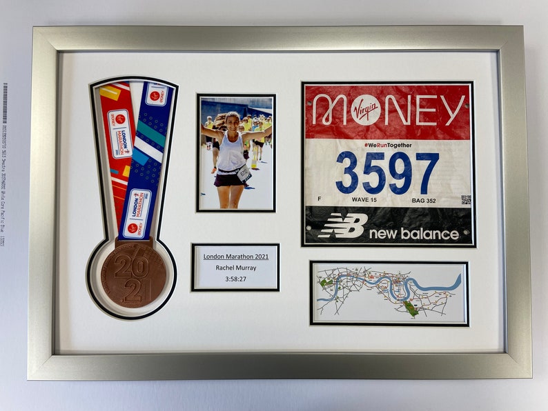 London Marathon 2024-2021 Display Frame for Medal/Running Bib/Photo/Text Including Map of Route Choose From 3 Frames-2 Mount Colour Options image 4