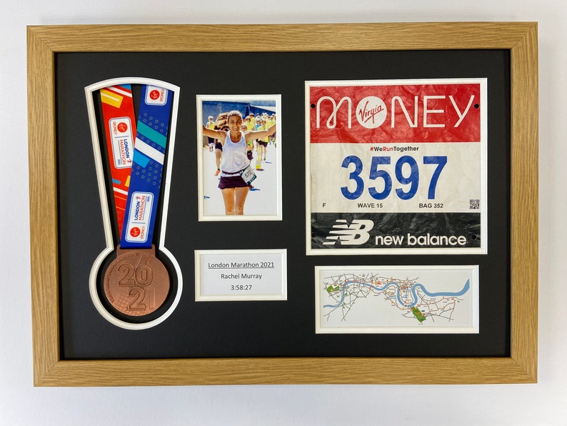 London Marathon 2024-2021 Display Frame for Medal/Running Bib/Photo/Text Including Map of Route Choose From 3 Frames-2 Mount Colour Options image 5