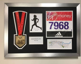 London Marathon 2019/18/17 Display Frame for Medal/Running Bib/Photo/Text Including Map of Route Choose From 3 Frames-2 Mount Colour Options