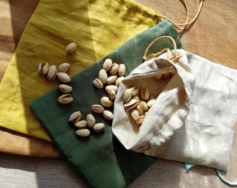 Reusable Linen Produce Bag, Drawstring Storage Bags, Eco Friendly Fruit and Veg Storage