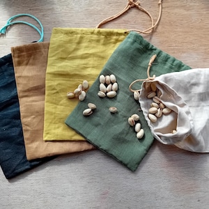 Reusable Linen Produce Bag, Drawstring Storage Bags, Eco Friendly Fruit and Veg Storage
