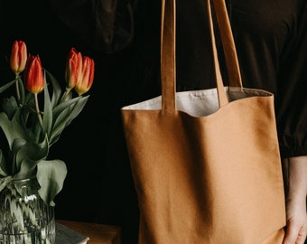 Latte Cotton Canvas Tote Bag, Everyday Shopping Bag