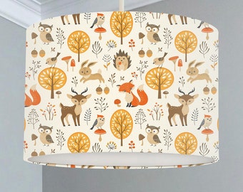 Woodland Creatures Lampshade, Nursery Children's Bedroom, Drum Ceiling Lamp Light Shade