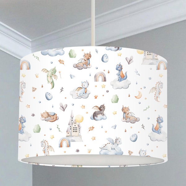 Dragon Babies Lampshade, White, Nursery Children's Bedroom, Drum Ceiling Lamp Light Shade