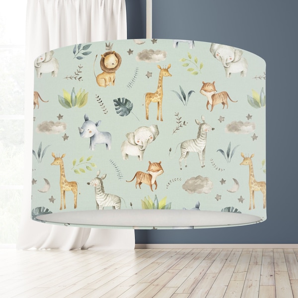 Safari Baby Animals Lampshade, Green