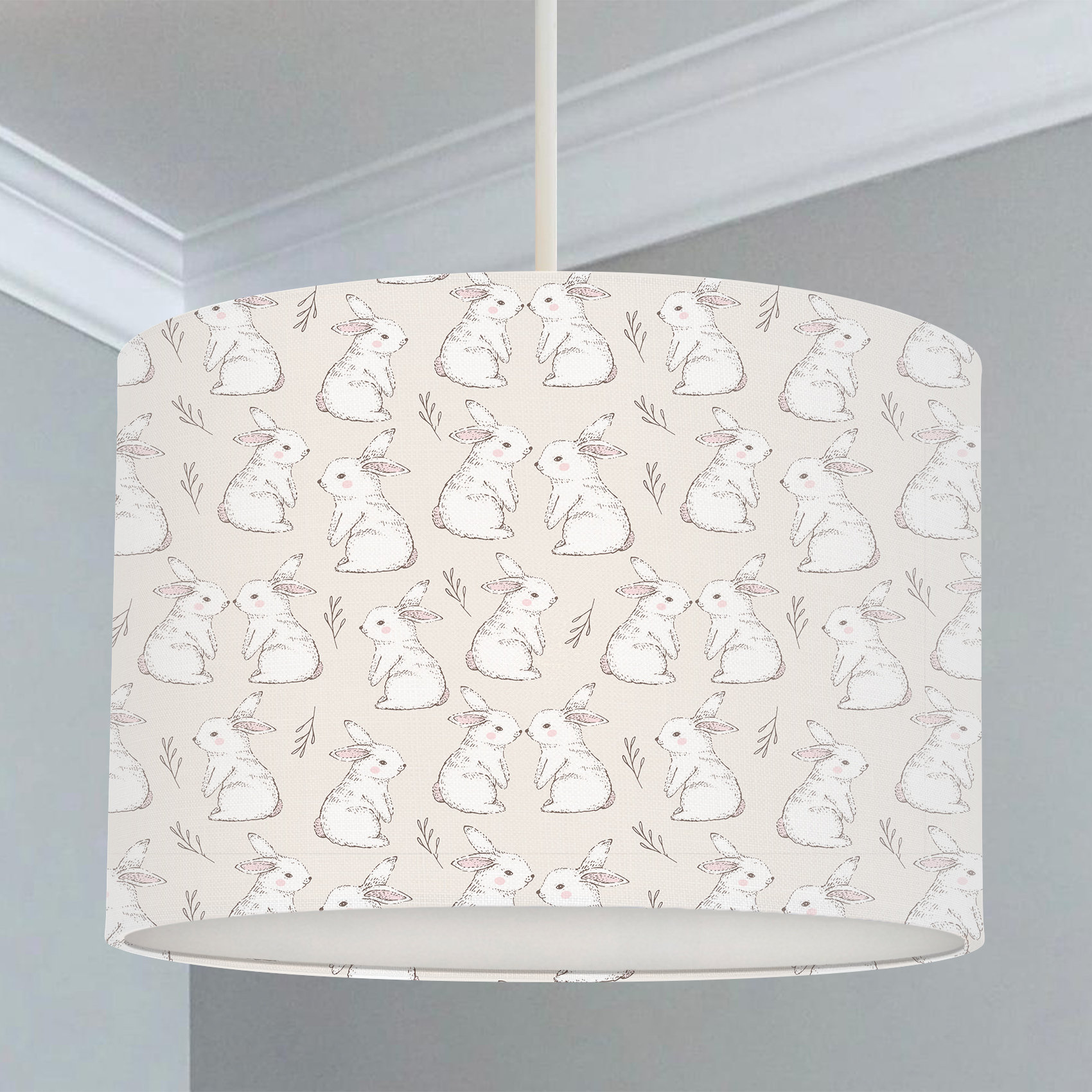 Bunny Rabbit Lampshade Neutral Nursery Children s Bedroom Drum