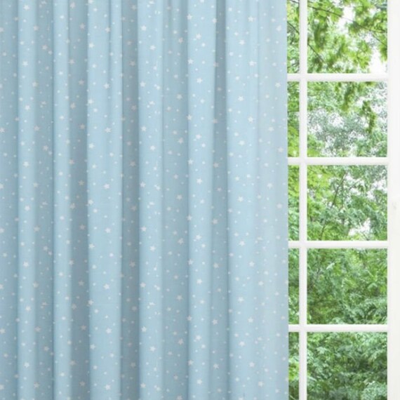 Baby Blue And White Star Print Blackout Nursery Curtains Etsy