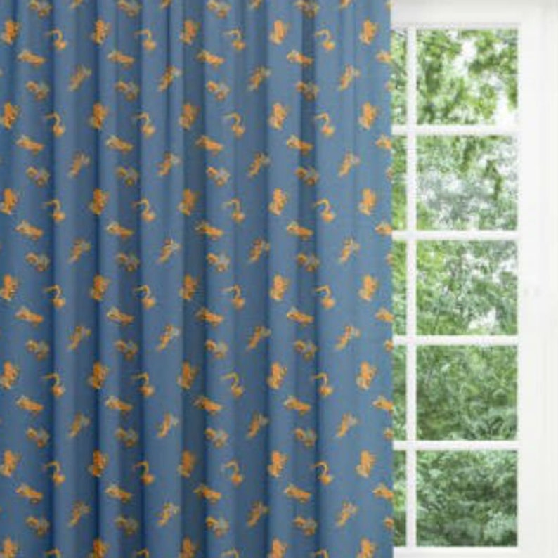 Yellow And Blue Digger Print Blackout Nursery Curtains Etsy