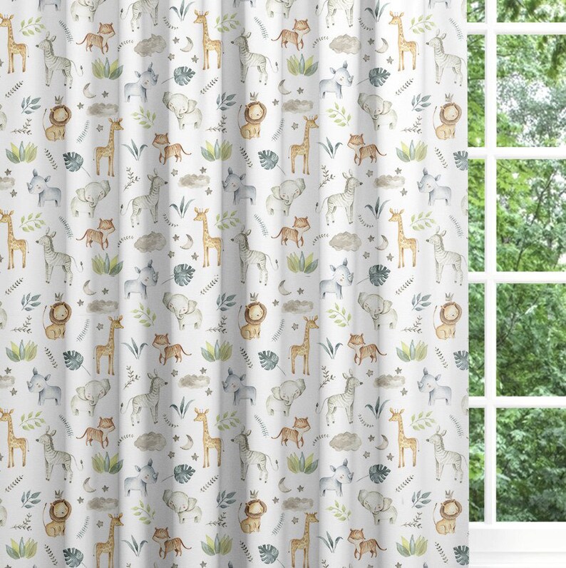 Safari Babies Children's Curtains SAMPLE Blackout Lined Etsy UK