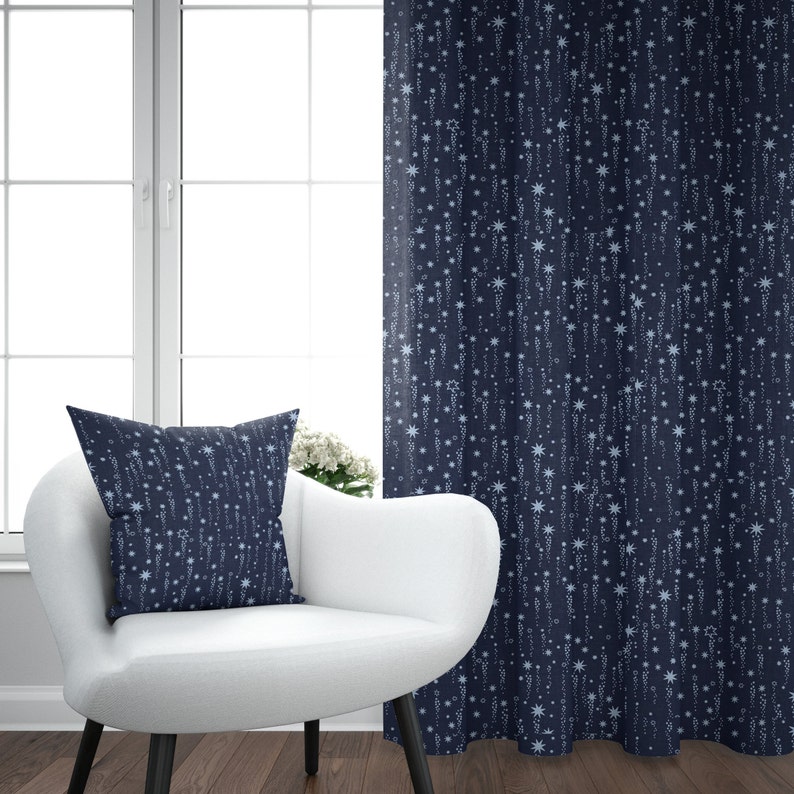 Dark Blue Shooting Star Print Blackout Curtains Star Print Etsy