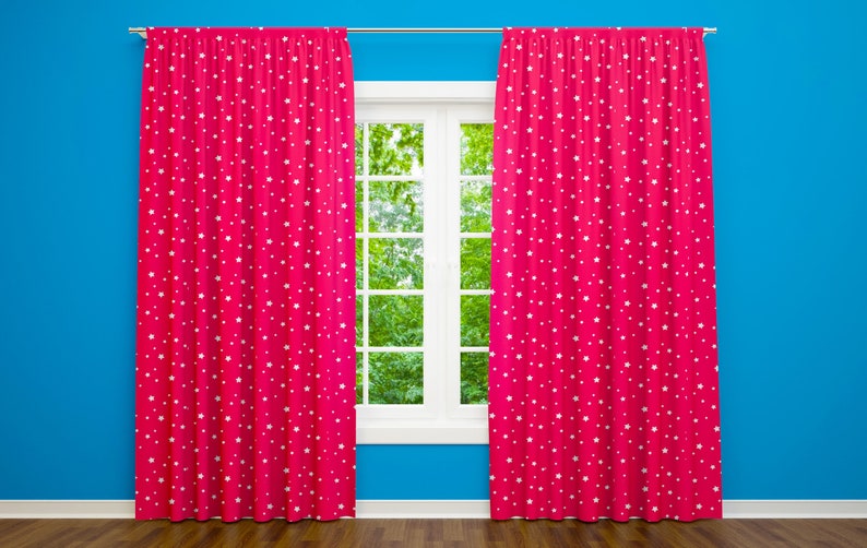 Red And White Star Print Blackout Nursery Curtains Childrens Etsy