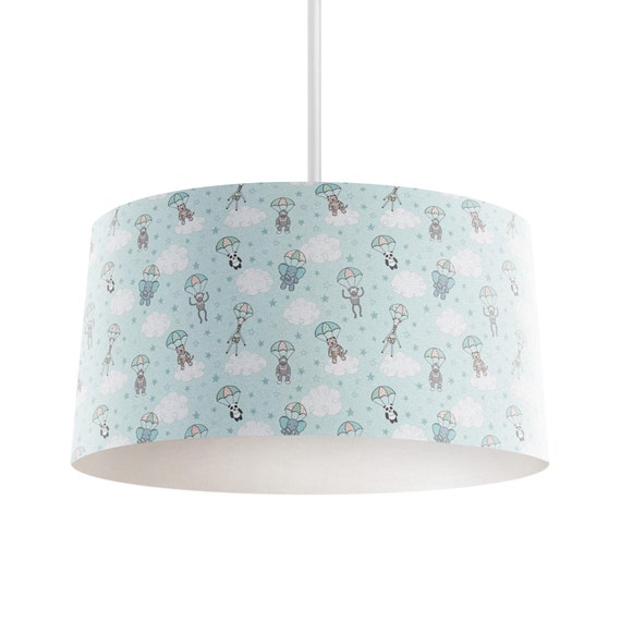 Parachuting Baby Animals Lampshade Pale Blue Nursery - Pale Blue Ceiling Light Shade Parachuting Baby Animals Lampshade Pale Blue Nursery - Pale Blue Ceiling Light Shade