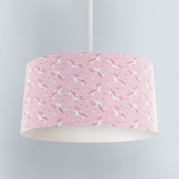 Unicorn Print Lampshade Pink Nursery Children S Bedroom Drum Ceiling Lamp Light Shade