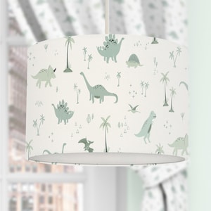 Dinosaur Lampshade, Green, Nursery Children's Bedroom, Drum Ceiling Lamp Light Shade