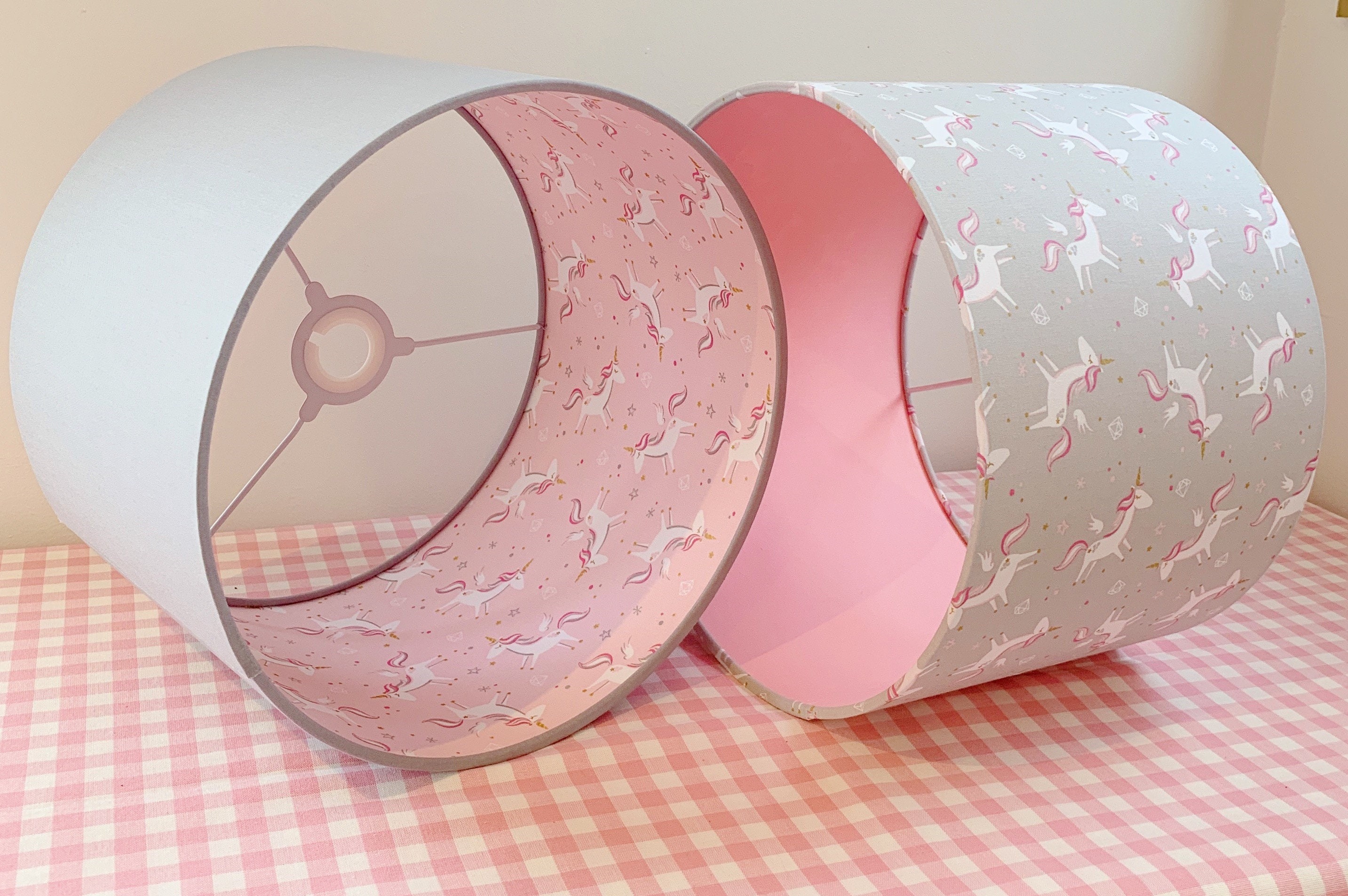 Drum Lampshade Pink Beige Unicorn design table Girls Children or ceiling