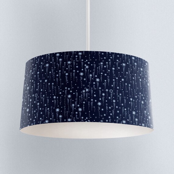 Shooting Star Print Lampshade Dark Blue Nursery Children S Bedroom Drum Ceiling Lamp Light Shade