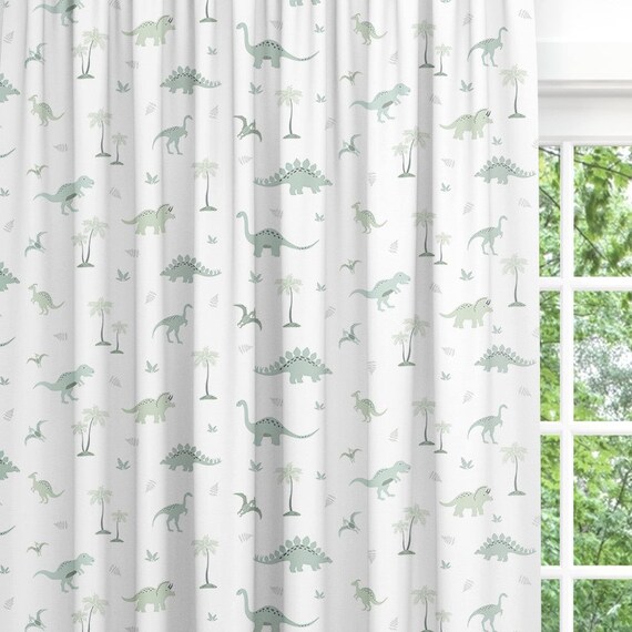 Green Dinosaur Children's Curtains SAMPLE Black Out Lined Etsy UK