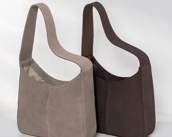 Handmade Beige Suede Shoulder Bag – Minimalist Leather Tote