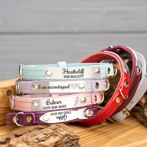 Personalized Pink Cat Collar with name, Custom Cat Collar for Pet Birthday Gift, Adjustable Leather Cat Collar