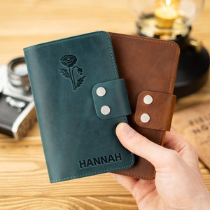 Personalized Field Notes Cover, Custom Leather Journal Birth Flower, Birthday Gift for Bestie, Refillable Book Cover - Perfect Gift for her