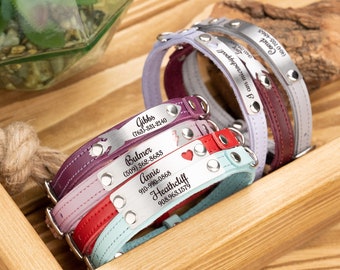 Collier pour chien en cuir personnalisé, collier pour chat gravé avec plaque signalétique