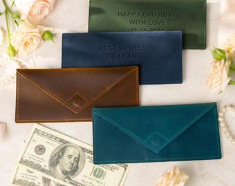 Handmade Leather Cash Envelope – Personalized Money Gift Holder