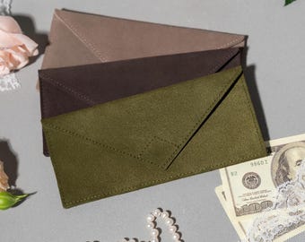 Green Suede Leather Money Bag – Handmade Engraved Cash Holder & Travel Organizer
