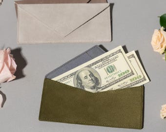 Suede Leather Cash Envelope Wallet – Slim Money Holder and Card Carrier for Everyday Use