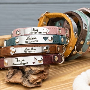 Leather Cat Collar with Name, Personalized Cat Collar, Engraved Custom Cat Collar